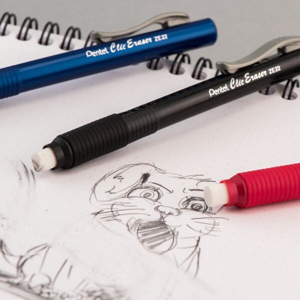 Clic Eraser Grip Retractable Eraser with Grip, Black Barrel