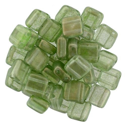 Czechmate 6mm Square Glass Czech Two Hole Tile Bead, Halo - Verona