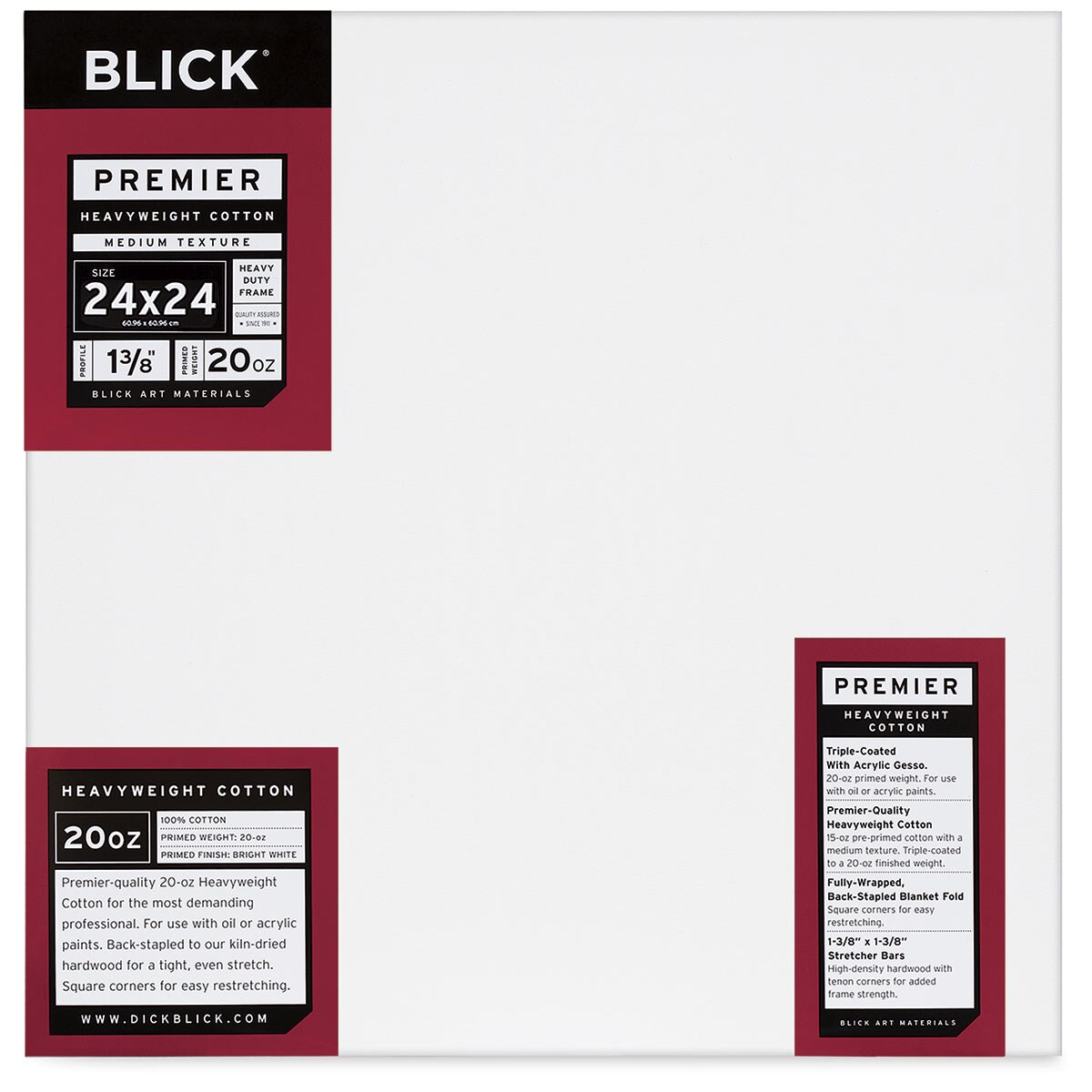 Blick Premier Heavyweight Stretched Cotton Canvas - 24&#x22; x 24&#x22;, 1-3/8&#x22; Profile