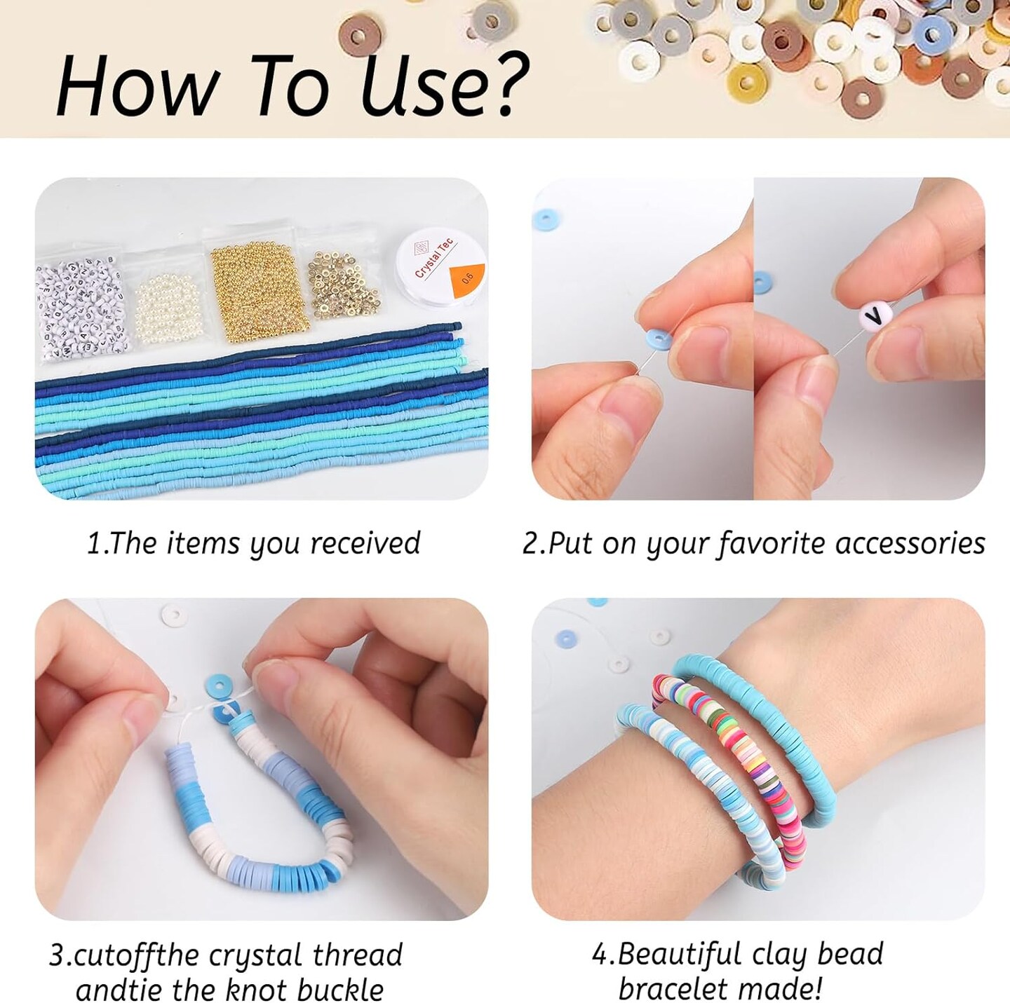 14 Strands Blue Clay Beads Bracelet Making Kit, 5500 Flat Polymer Clay Heishi Beads for Friendship Bracelets Jewelry Making Kit with Letter Pearl Gold Spacer Beads for Girls Women