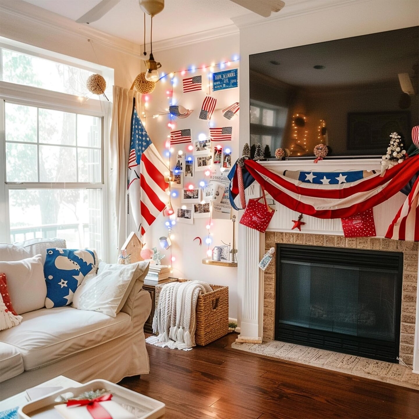 100 LED 4th of July Red White Blue 50 Photo Clips String Lights Holder 33FT Starry Fairy Lights for Hanging Pictures Cards Memos USB Powered with Switch Perfect for Bedroom Dorm Christmas Decor