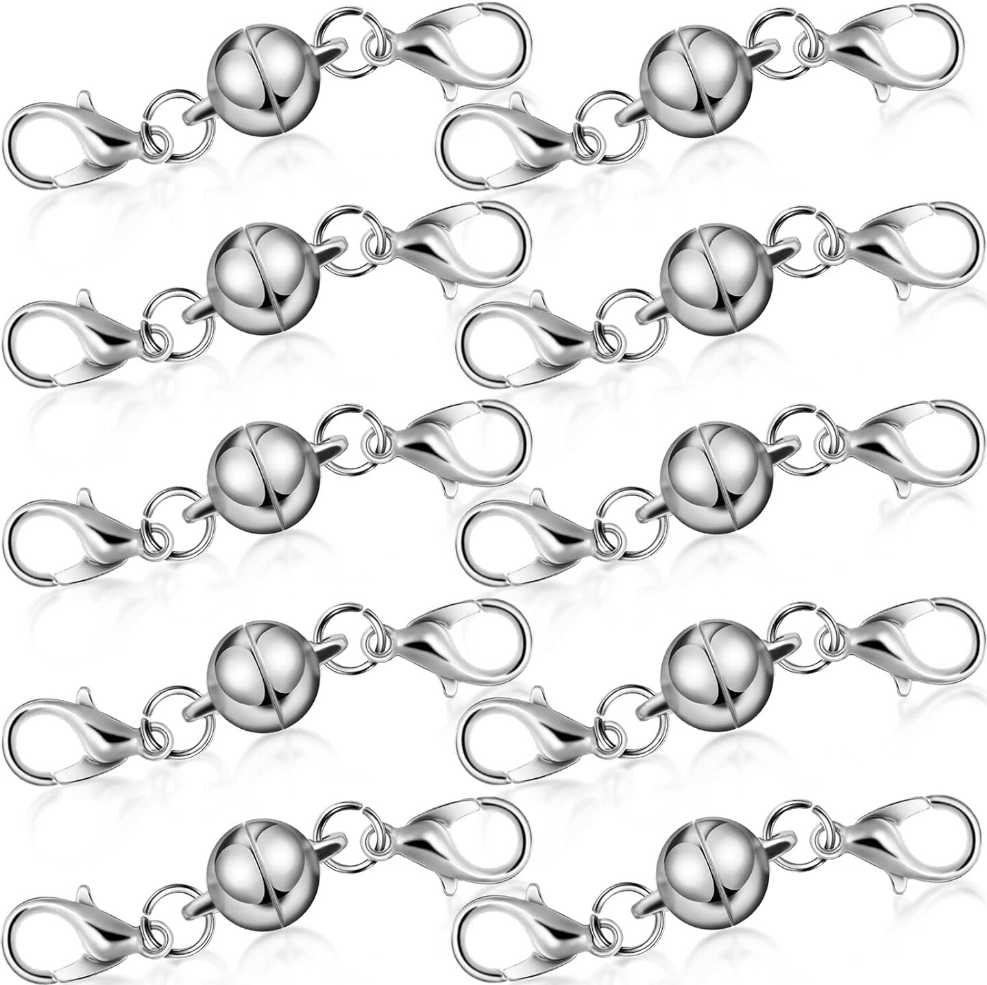 10 Pieces Locking Magnetic Jewelry Clasps Round Magnetic Lobster Clasps Locking Closures Bracelet Necklace Clasps Extender for Jewelry Bracelet Necklace Making, 0.3 Inch (Silver)