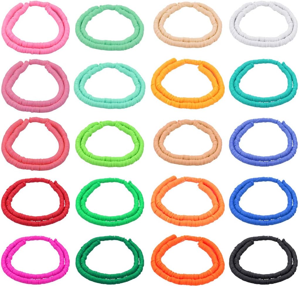 8000Pcs Clay Beads Clay Bracelet Beads 6mm Flat Round Clay Beads Clay Spacer Beads Flat Colorful Clay Beads About 20strands Clay Beads for Jewelry Making Bracelets Necklace Crafts (20 Color, 6mm)