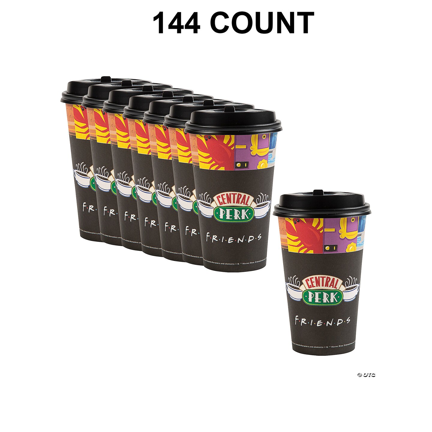 FRIENDS Central Perk Disposable Paper Coffee Cups with Lids 16 oz. Bulk 48 Ct.