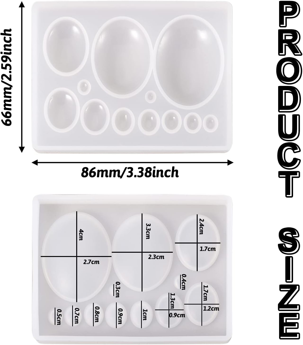 10 Cavities Cabochon Gems Silicone Mold Oval Beads Resin Casting Mold for Epoxy UV Resin DIY Craft Pendant Earring Keychain Jewelry Making, 3-38x2-28mm, 1 Pack