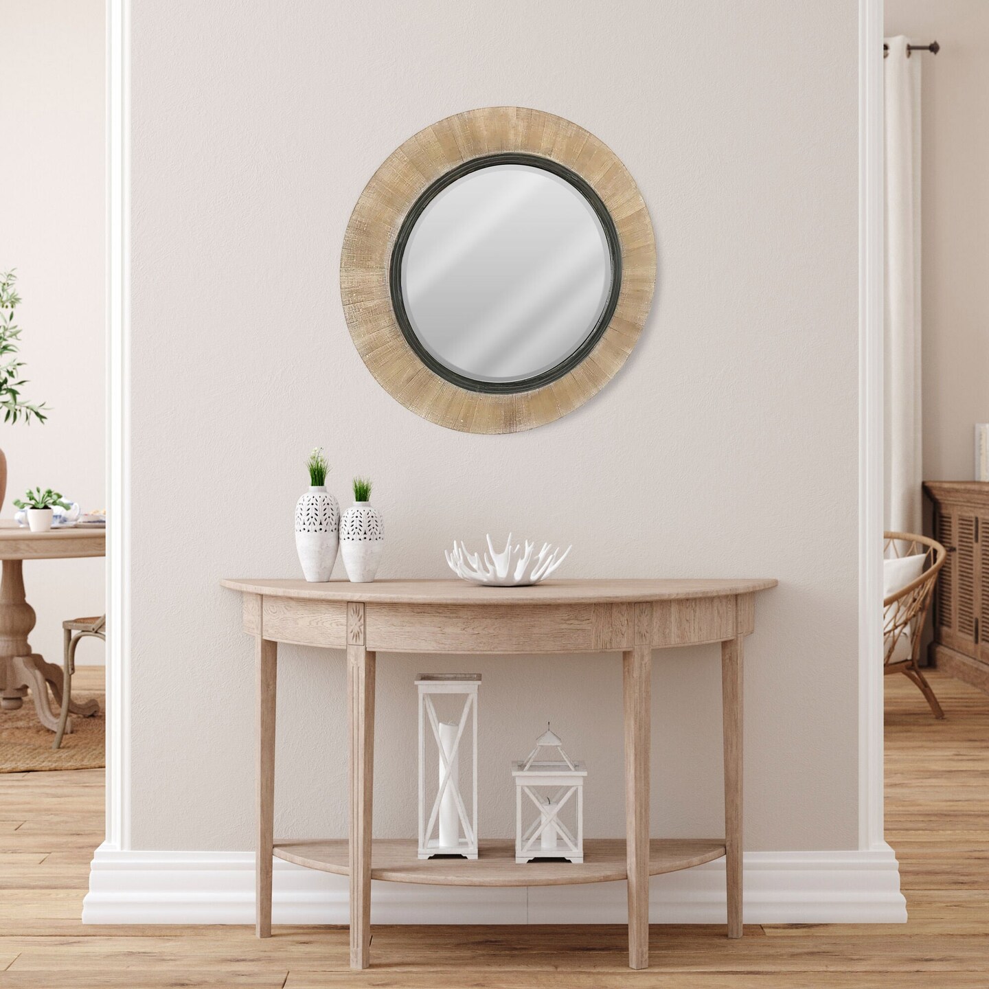 Wellington 32&#x22; round Wood Mirror