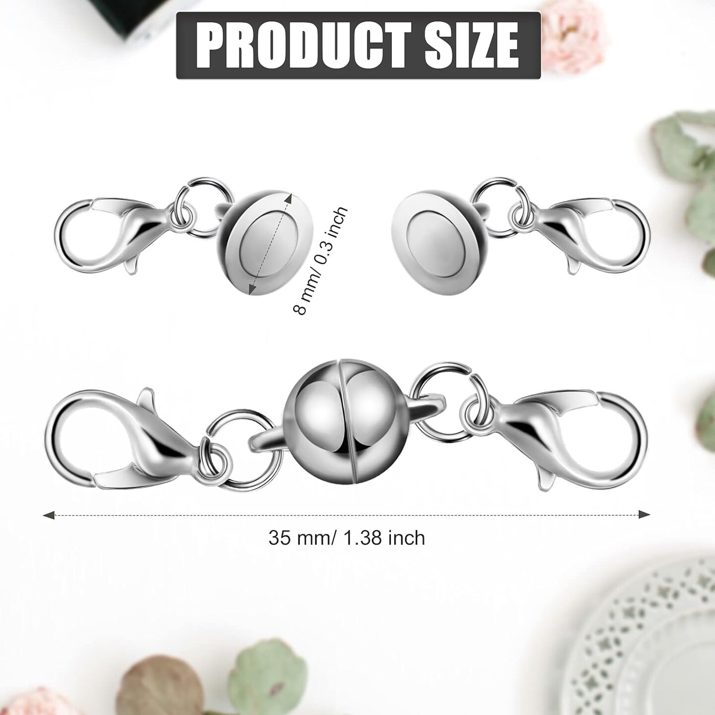 10 Pieces Locking Magnetic Jewelry Clasps Round Magnetic Lobster Clasps Locking Closures Bracelet Necklace Clasps Extender for Jewelry Bracelet Necklace Making, 0.3 Inch (Silver)