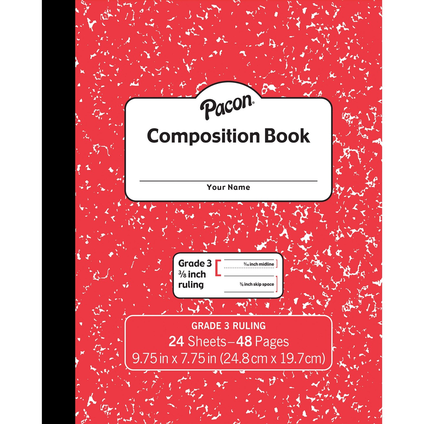 Composition Book, Grade 3, Red Marble, 3/8&#x22; x 3/16&#x22; x 3/16&#x22; Ruled, 9-3/4&#x22; x 7-3/4&#x22;, 24 Sheets, Pack of 24