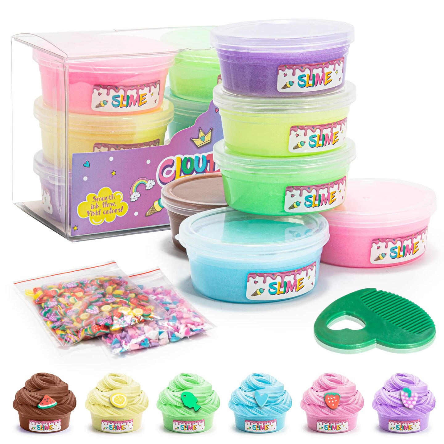 6 Pieces Slime Kit for Girls and Boys, Safe and Fluffy Slime for Kids, Stress Relief Kids Slime Kits for Toddlers, Stretchy Butter Slime