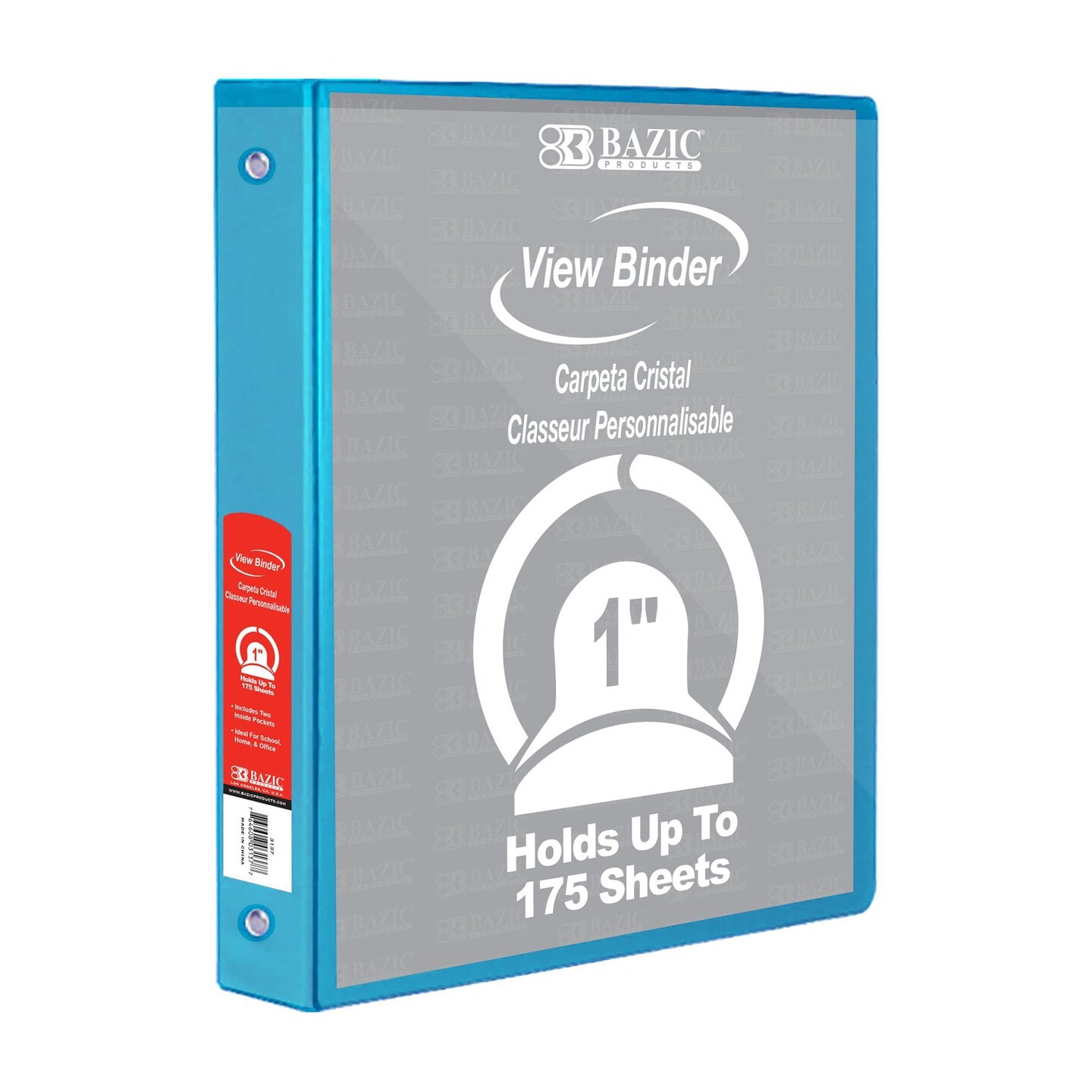3-Ring View Binder with 2 Pockets, 1&#x22;, Cyan, Pack of 6
