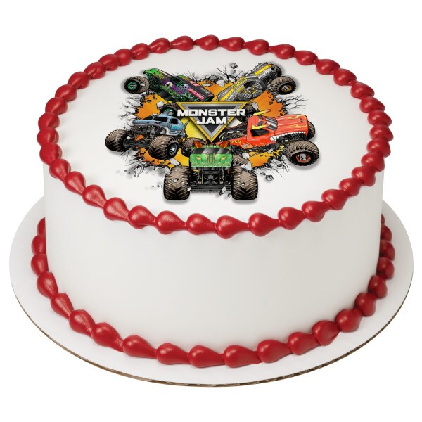 Monster Jam&#xAE; Monster Trucks Edible Cake Topper Image - 7.5&#x22; Round