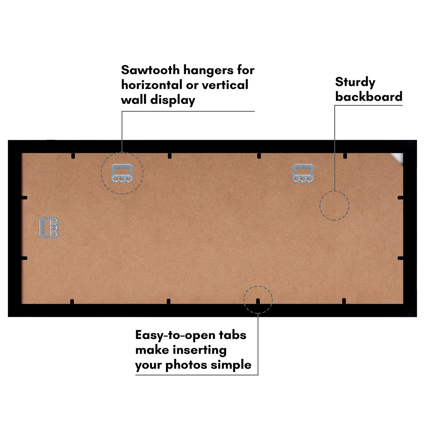 Americanflat 8x20 Collage Picture Frame - Displays Four 4x6 Photos at Once - Family Photo Collage Frame - Shatter Resistant Glass - Hanging Hardware for Horizontal or Vertical Display - Black