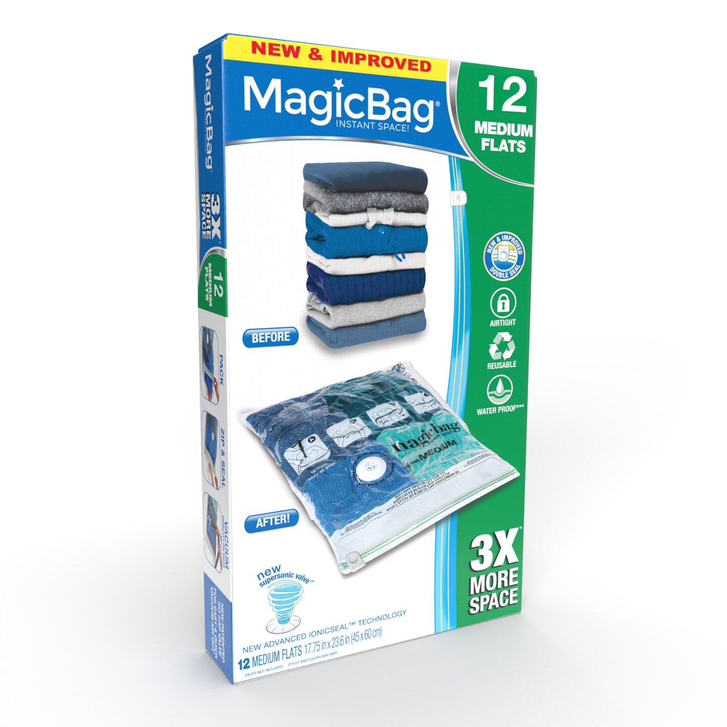 MagicBag Smart Design Set of 12 Instant Space Saver Storage - Flat Medium