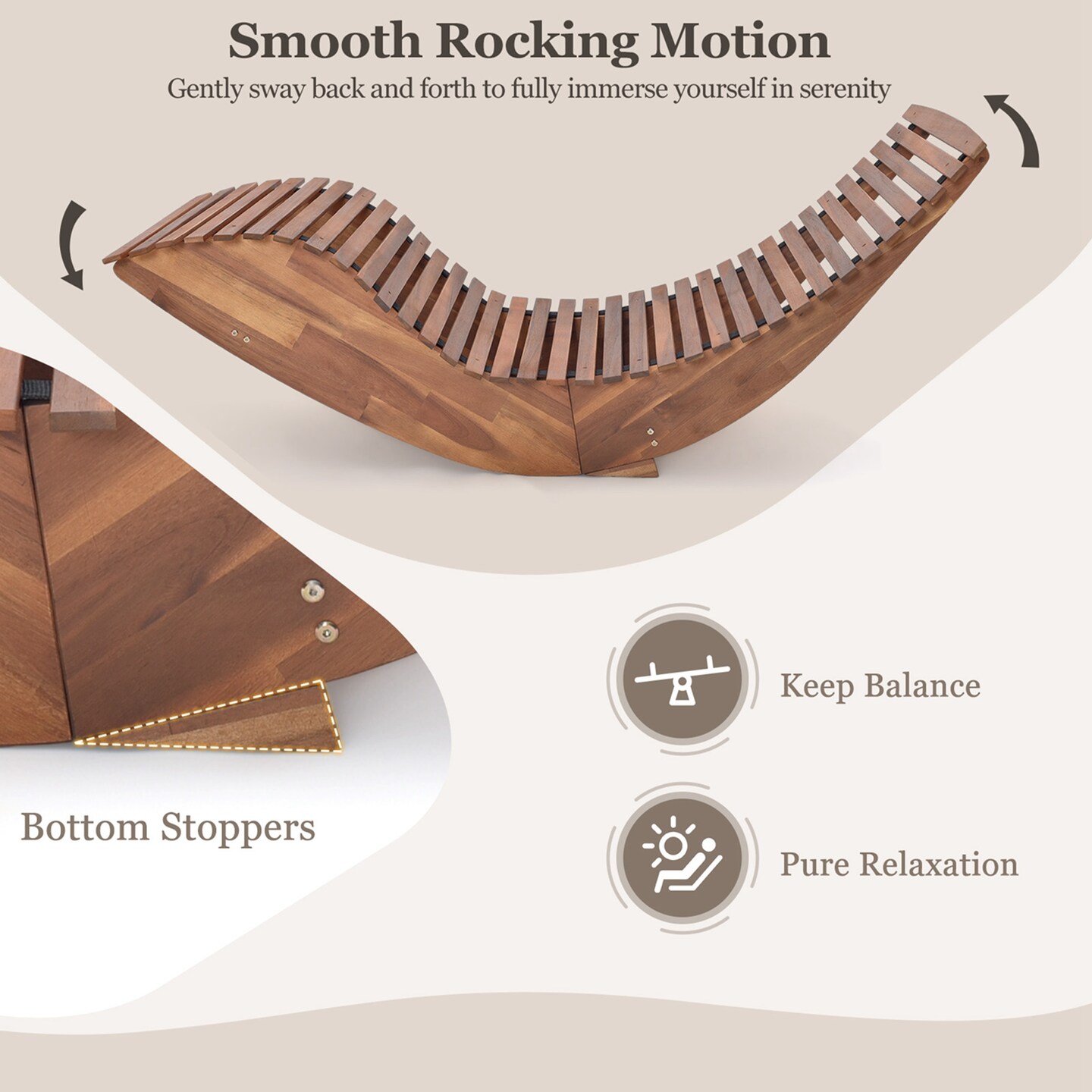 Costway 1/2 PCS Outdoor Acacia Wood Rocking Chair with Widened Slatted Seat and High Back