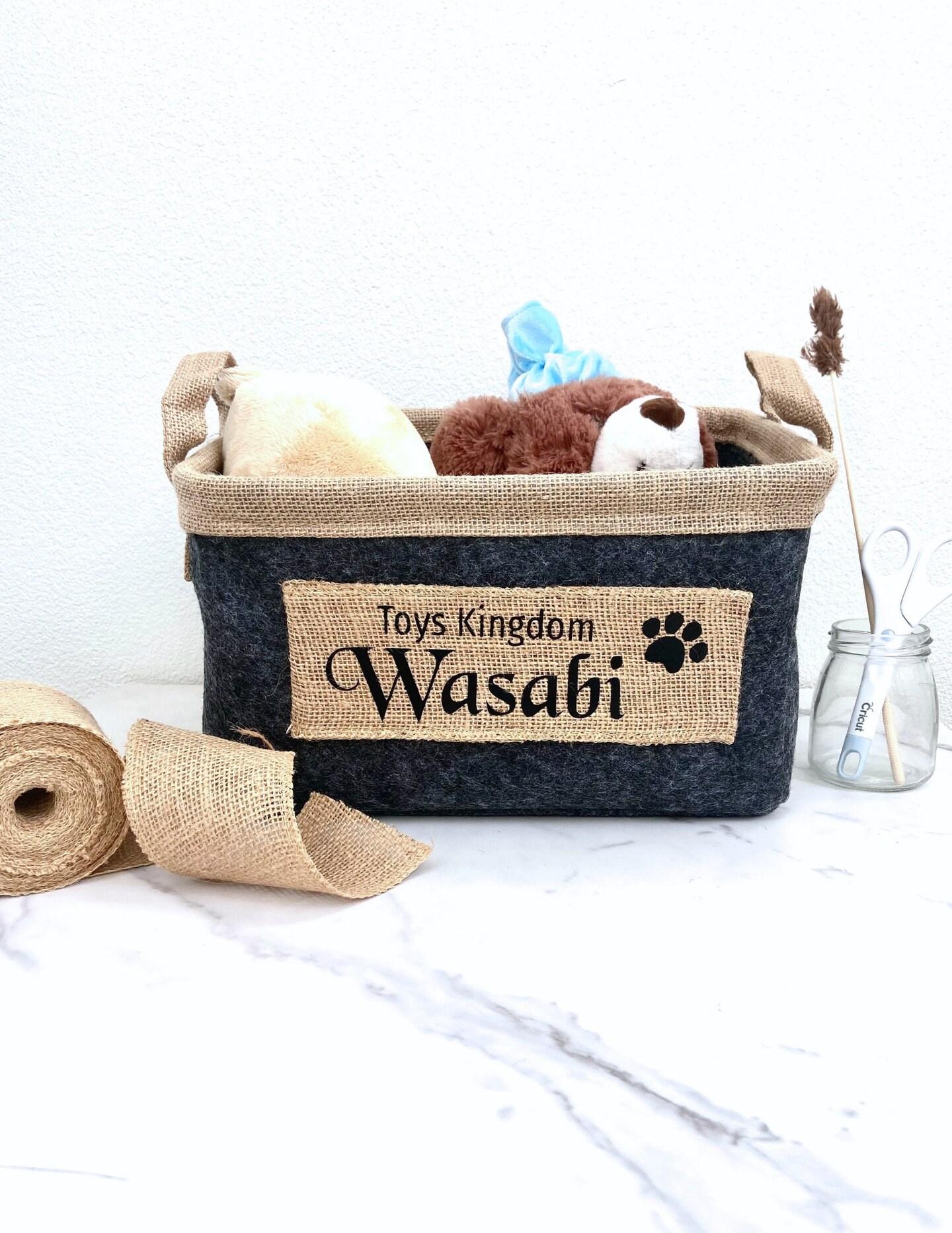 Personalized Cat Toy Basket Gift for Pet Mom Cat Lover Foldable Storage Box Pet Toy Organizer Cat Name Sign Basket Pet Accessory Box