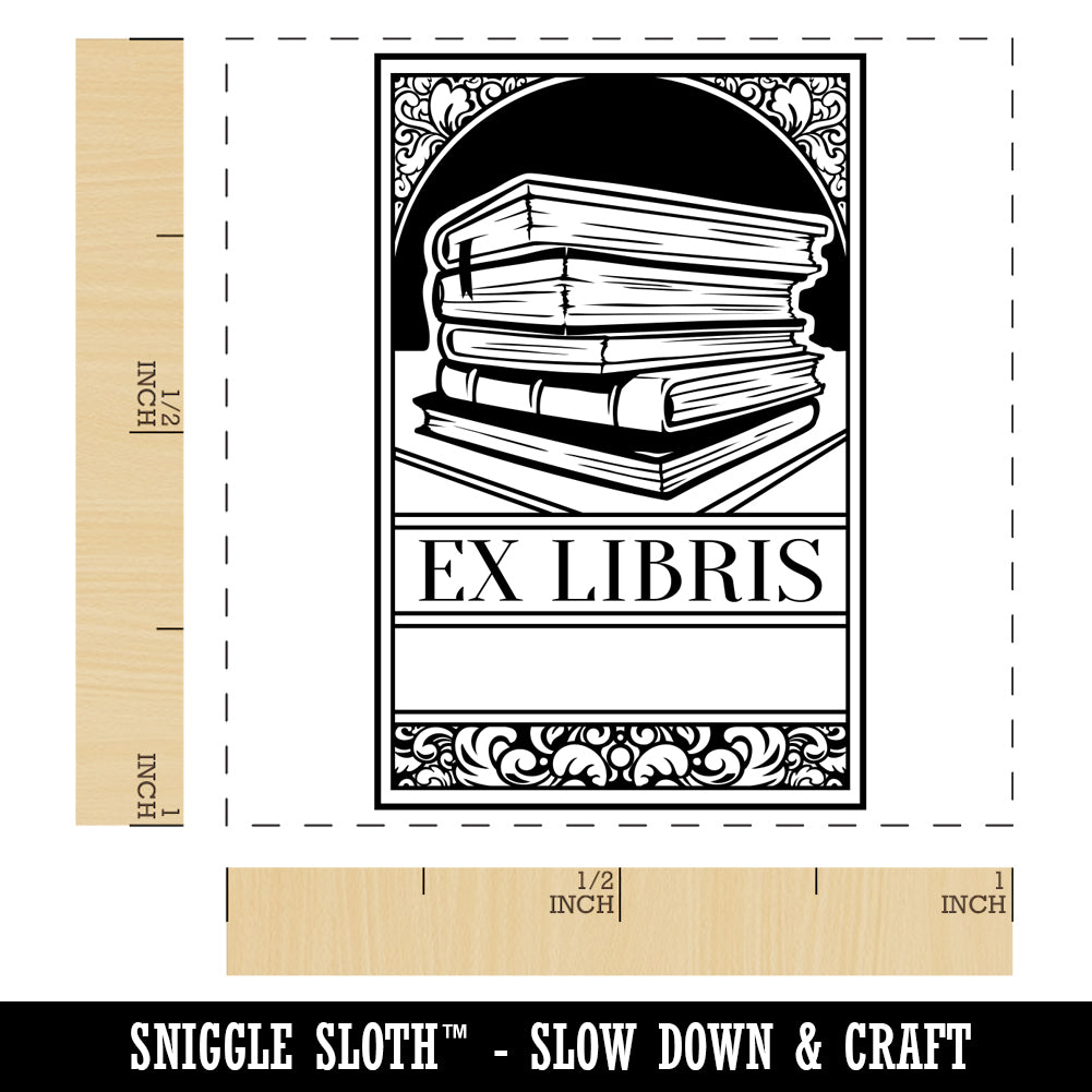 Ex Libris Bookplate Stack of Books Reading Self-Inking Rubber Stamp Ink Stamper
