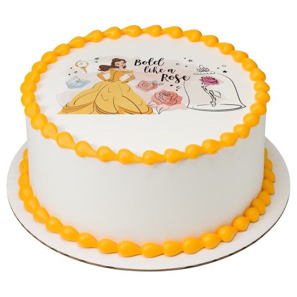 Disney Princess Belle Bold Like A Rose Edible Cake Topper Image - 1/4 Sheet
