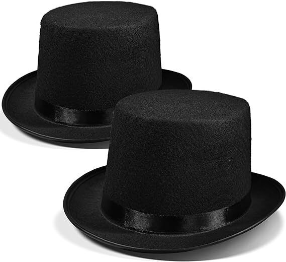2 Pack Black Top Hat - Classic Style Black Felt Top Hat