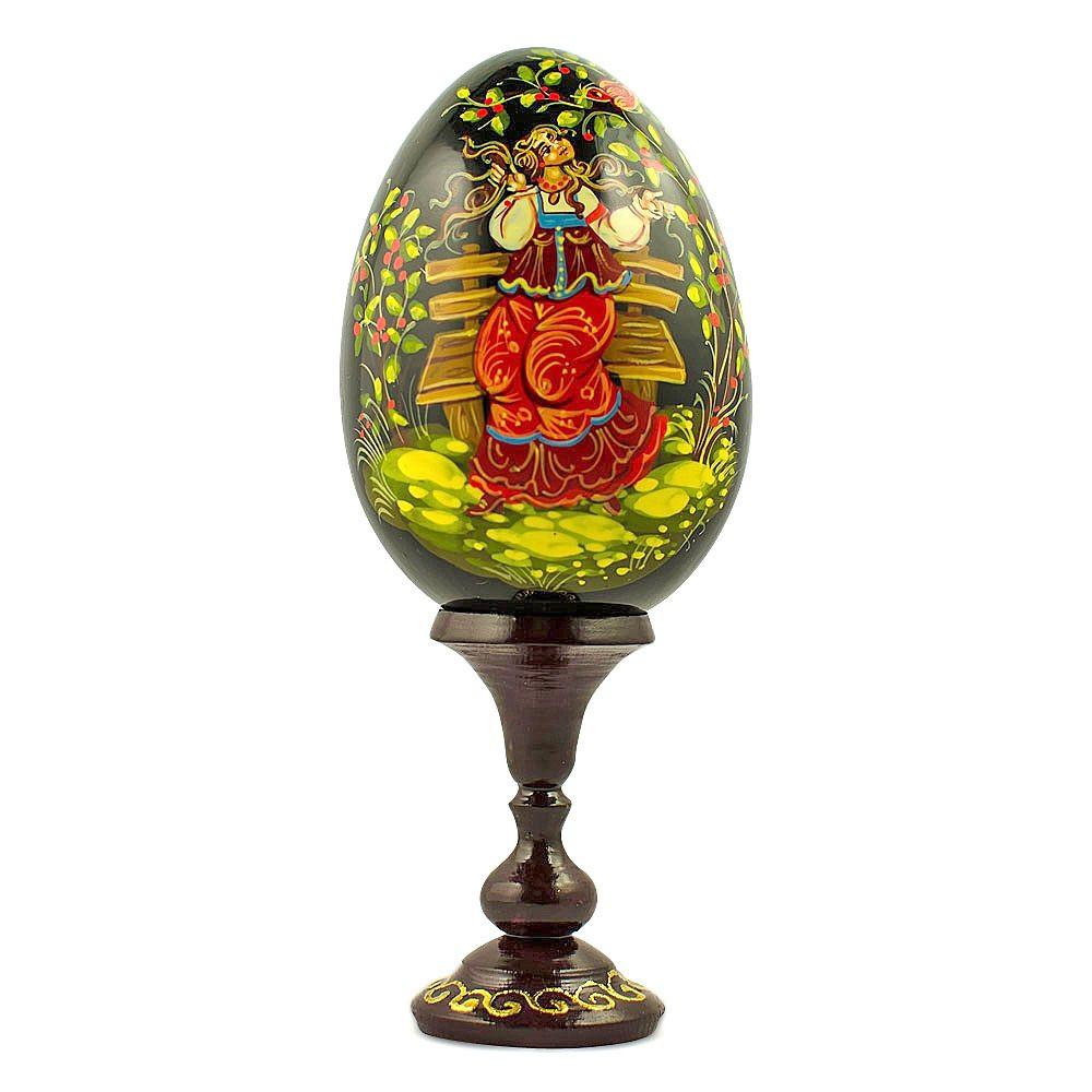 Young Girl in the Garden Collectible Wooden Easter Egg 6.25 Inches