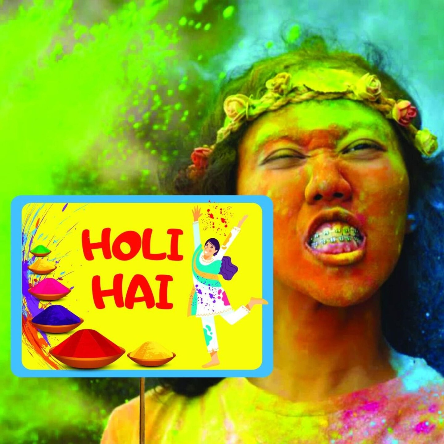 Happy Holi Photo Booth Props Party Supplies Funny Holi Hai Party Favors Decorations Hindu Festival of Colors Party Photo Booth Props Kit for Home Indoor Outdoor - Set of 11 Piece