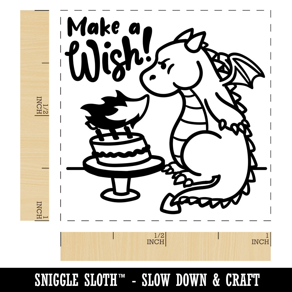 Make a Wish Dragon Trying to Blow Out Birthday Candles SelfInking Rubber Stamp Ink Stamper