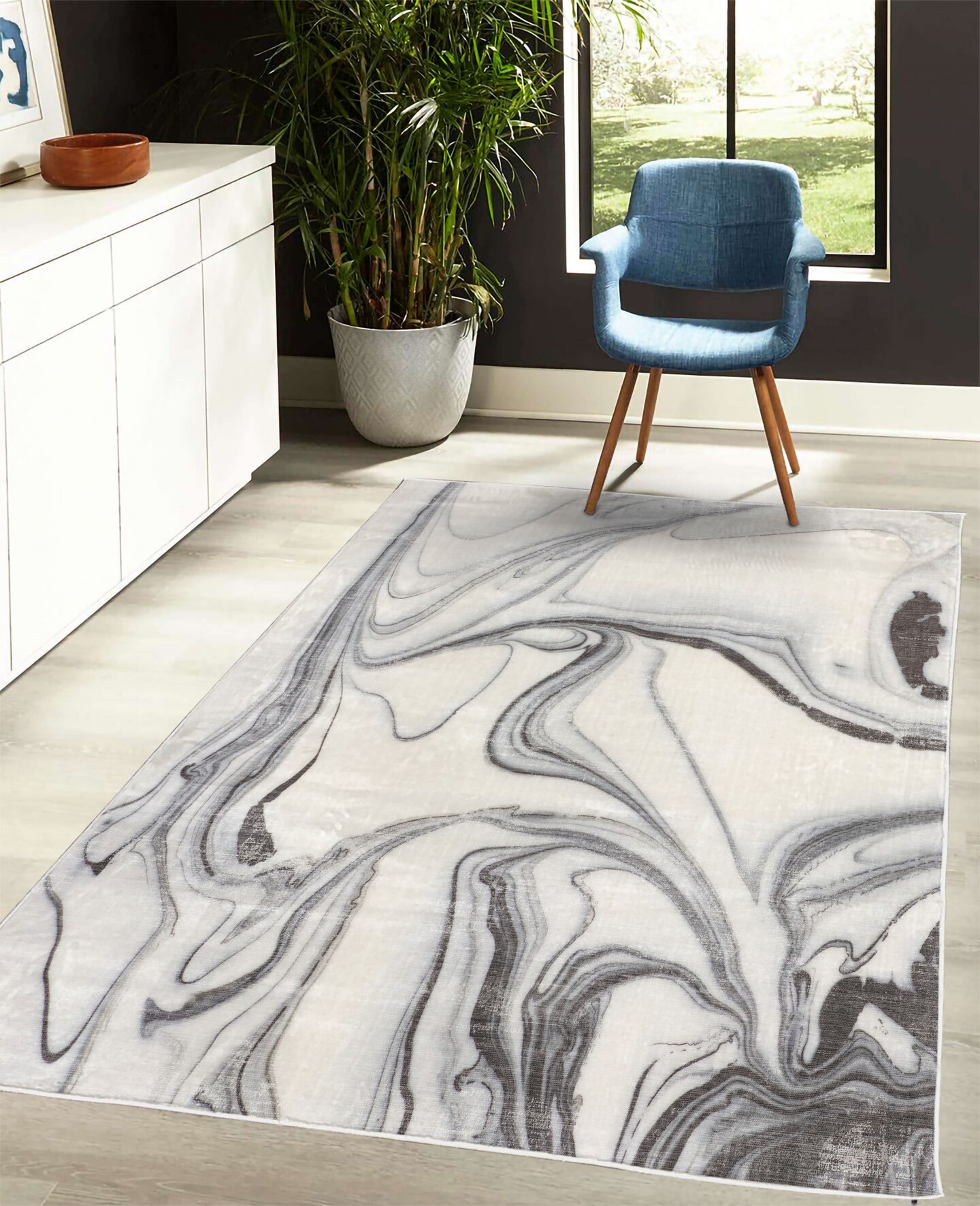 Ambesonne Marble Print Decorative Rug, Trippy Mix of Colors Unusual Forms Creative Paintbrush Style Image, Quality Carpet for Bedroom Dorm and Living Room, Black Pale Grey Dust