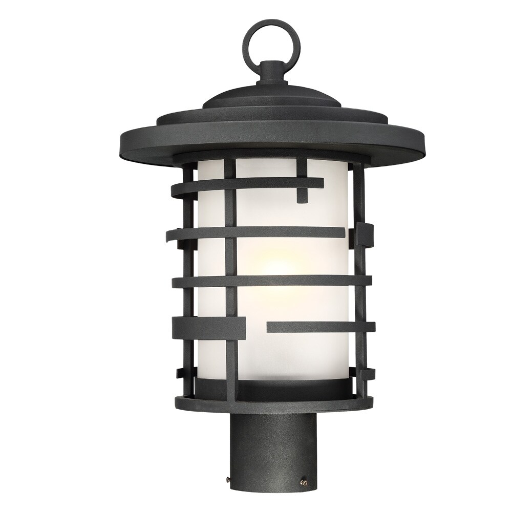 Nuvo Lansing 1-Light 17" Post Lantern w/ Etched Glass in Textured Black Finish