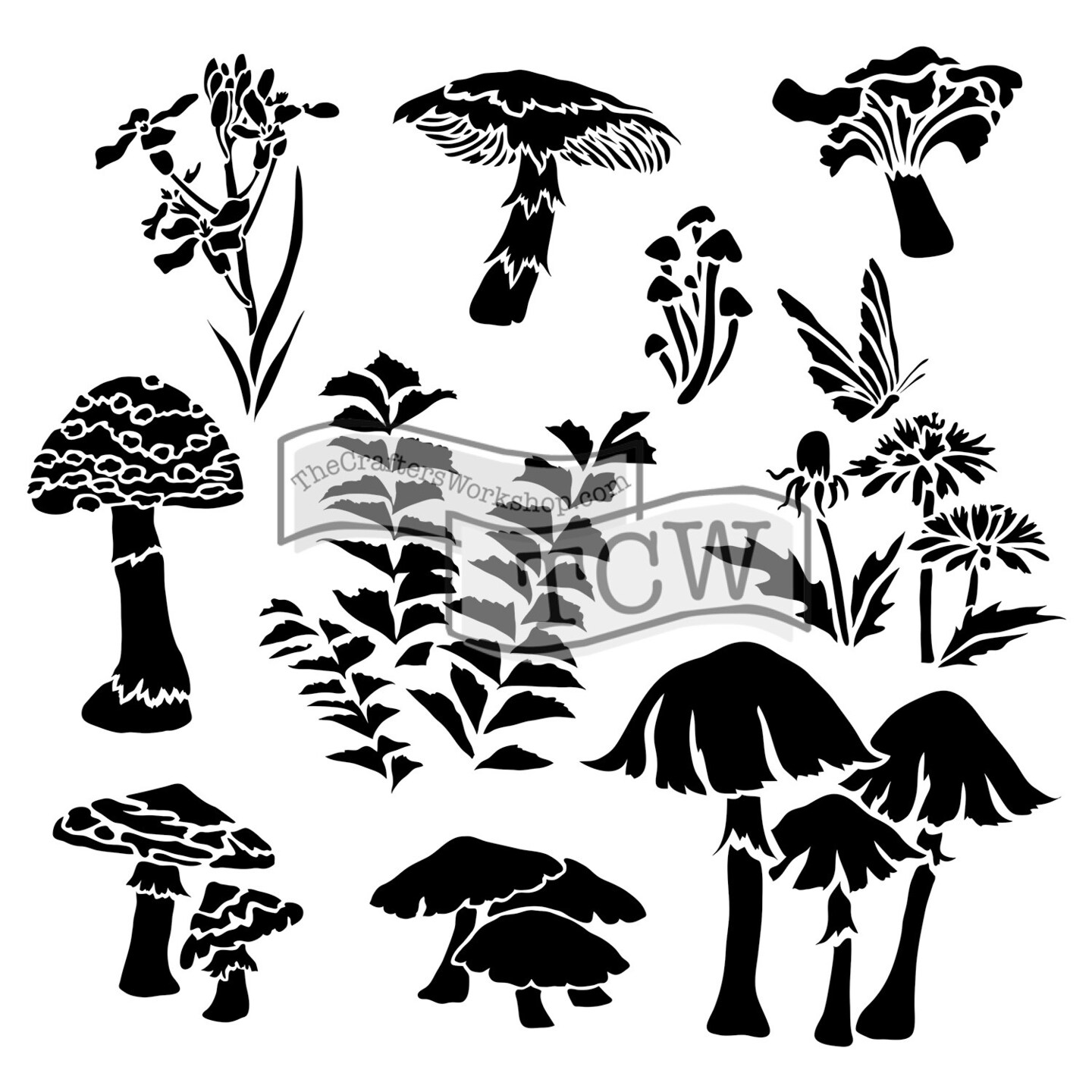 The Crafter&#x27;s Workshop Stencil, 6&#x22; x 6&#x22;, Whimsical Shrooms