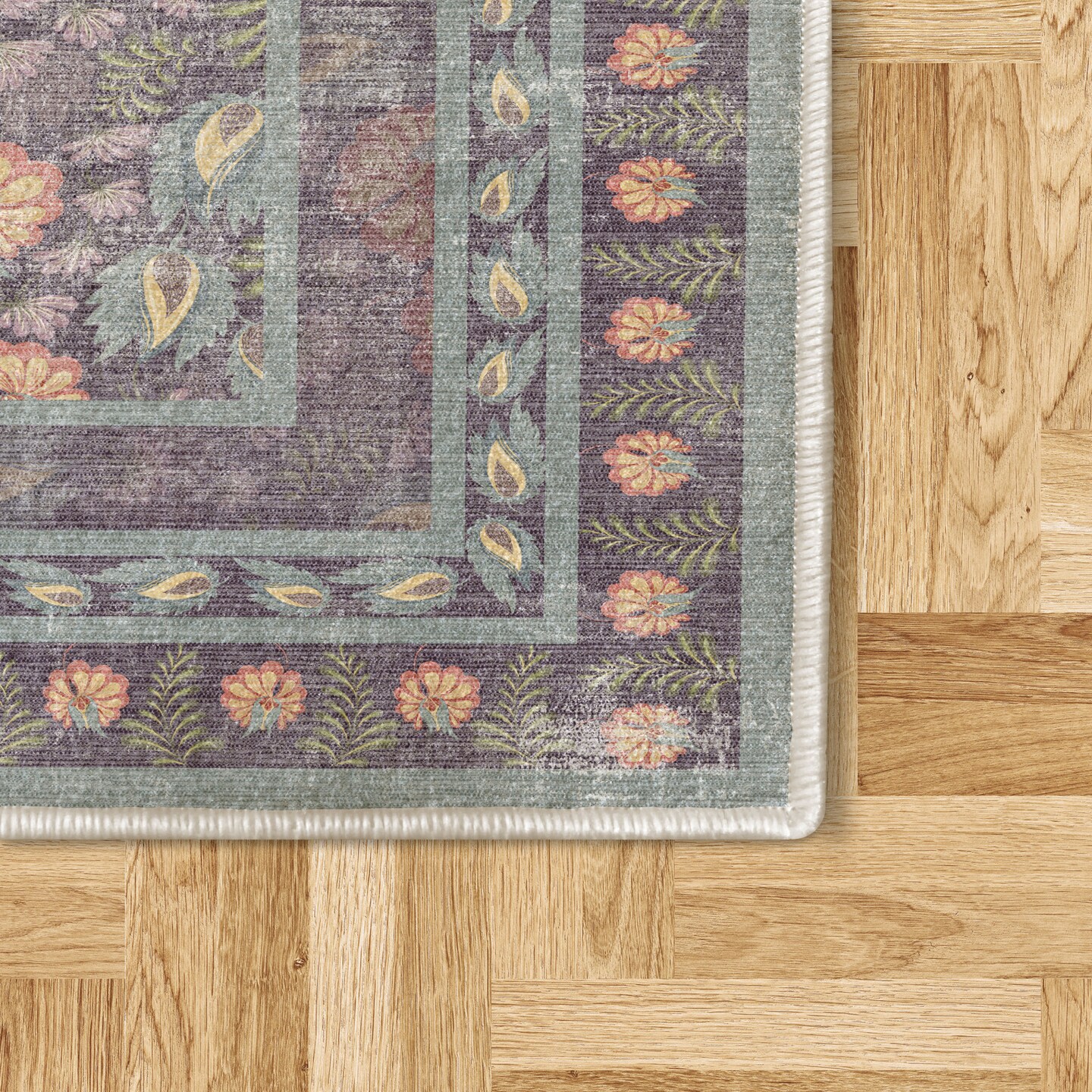 Ambesonne Folk Art Decorative Rug, Bohemian Themed Peachy Ethnic Flowers and Traditional Botanical Details, Quality Carpet for Bedroom Dorm and Living Room, Plum and Blue Grey