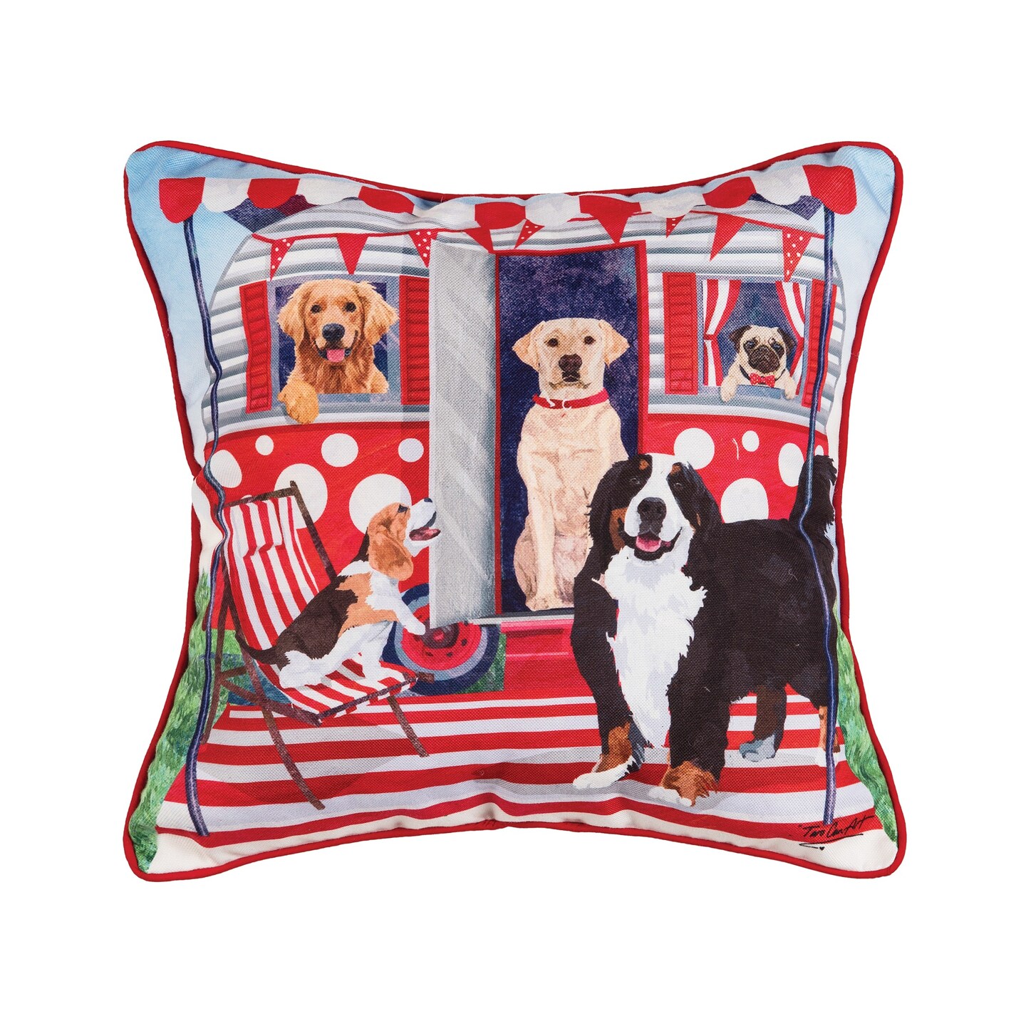 18&#x22; x 18&#x22; Dog Caravan 4th of July Patriotic, Printed Cotton Square Throw Pillow Large