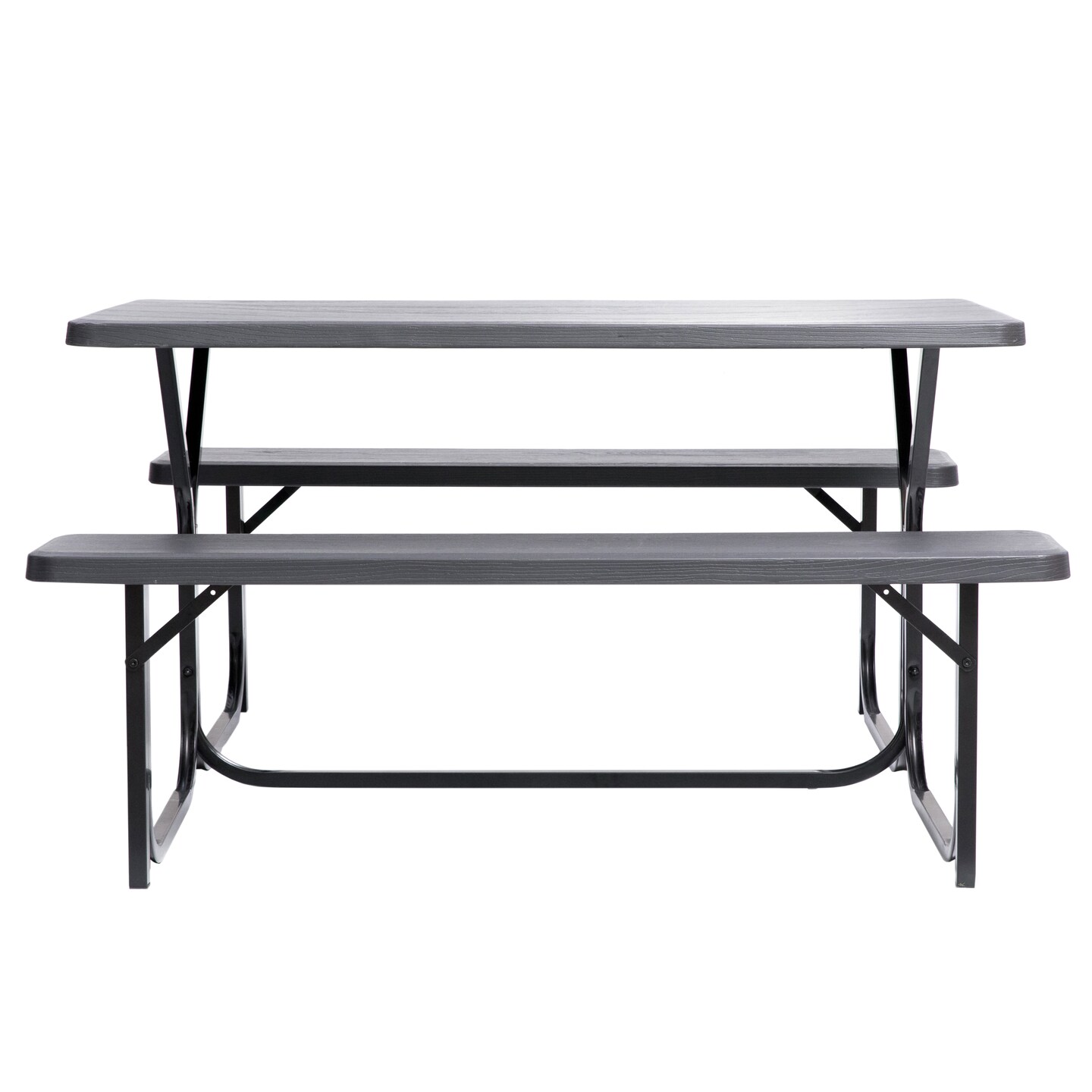 Outdoor Gray Woodgrain Picnic Table Set with Metal Frame, 5 Feet Long
