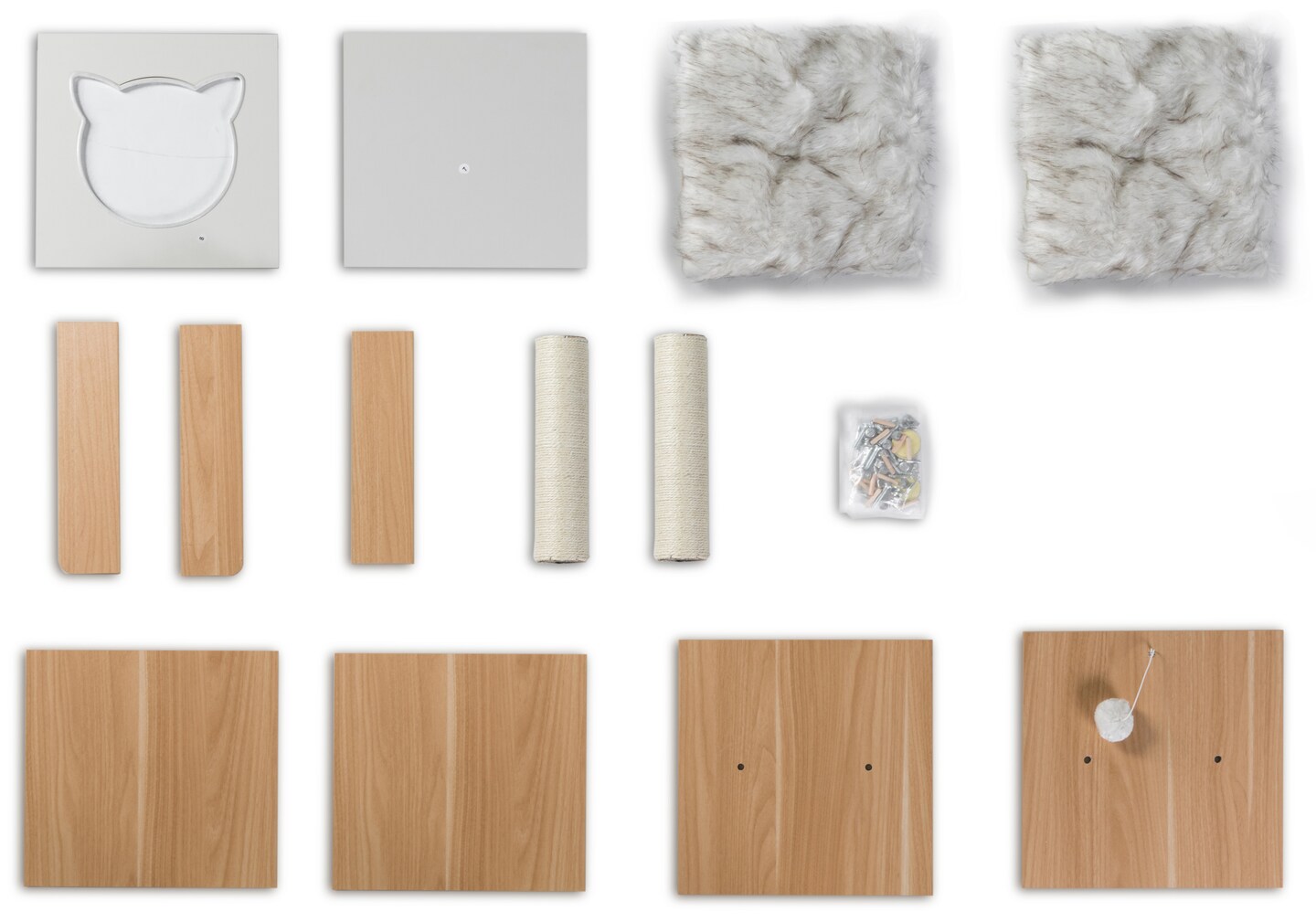 Cat Tree Play House Condo Cube Cave, Platform, Scratcher Post and Ball Toy