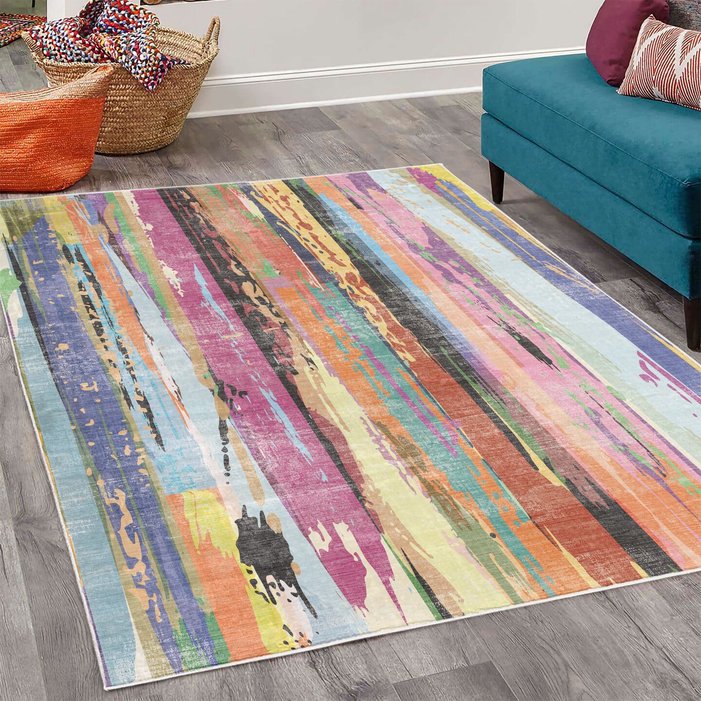 Ambesonne Abstract Decorative Rug, Multicolored Expressionist Artwork Vibrant Rainbow Design Tainted Style Pattern, Quality Carpet for Bedroom Dorm and Living Room, Multicolor