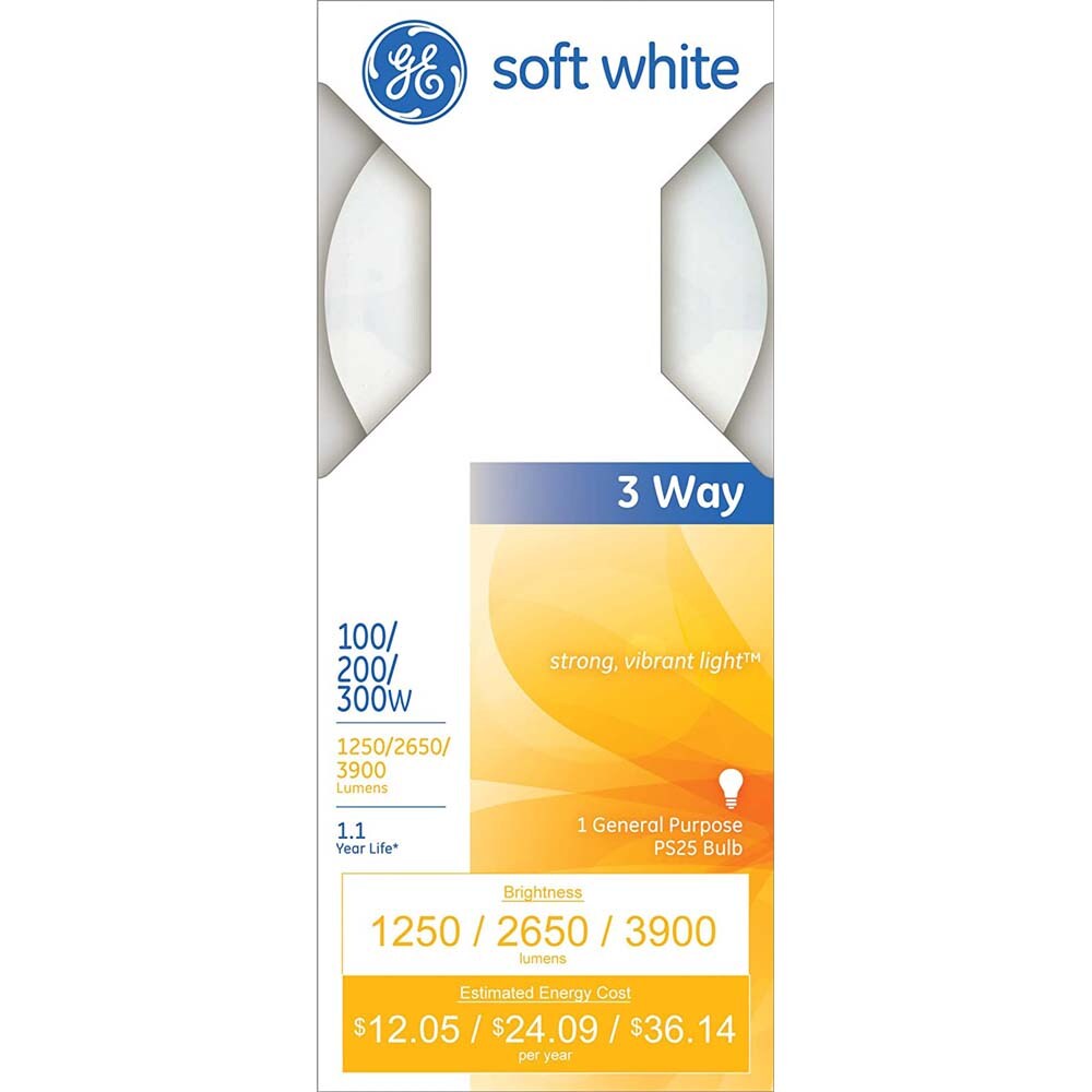 GE 100/200/300W 3 Way PS25 E39 Base Soft White Incandescent Bulb