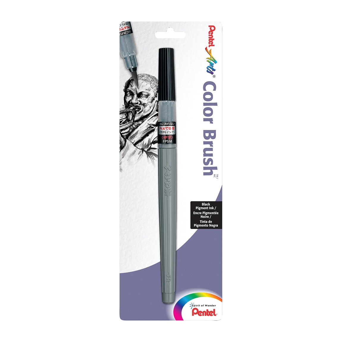 Pentel Color Brush Pen with Black Pigmented Ink, Medium