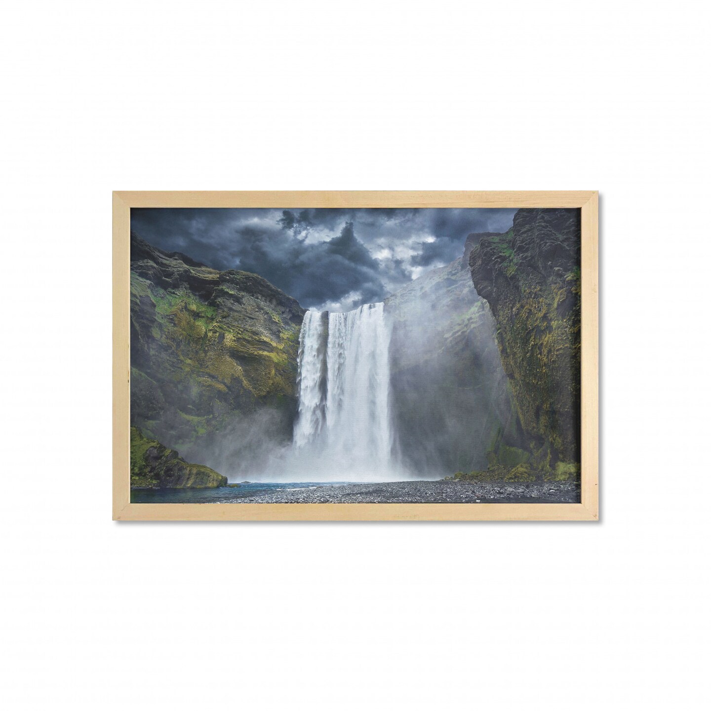 Ambesonne Waterfall Wall Art with Frame, Waterfall and Grand Cliffs in ...