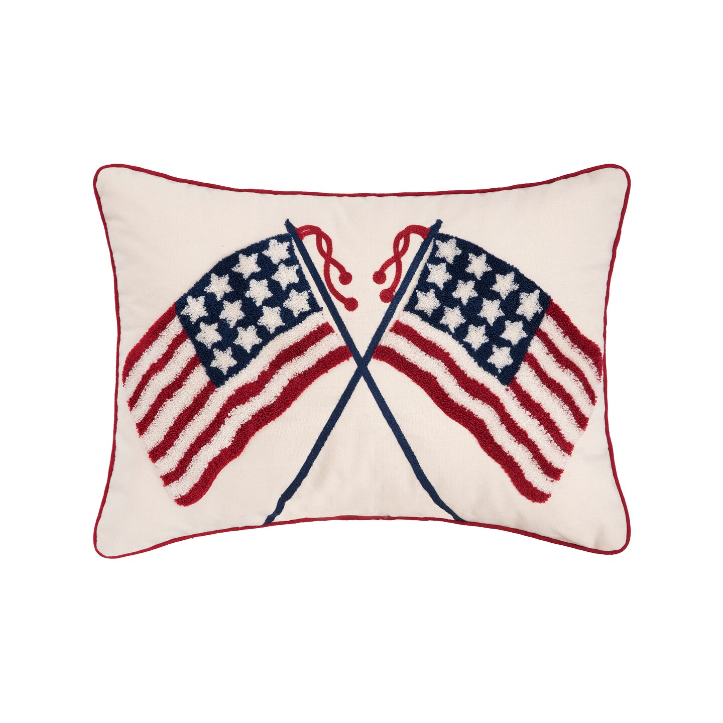 14&#x22; x 20&#x22; Double U.S.A. Flag 4th of July Patriotic Hooked Rectangle Large Throw Pillow