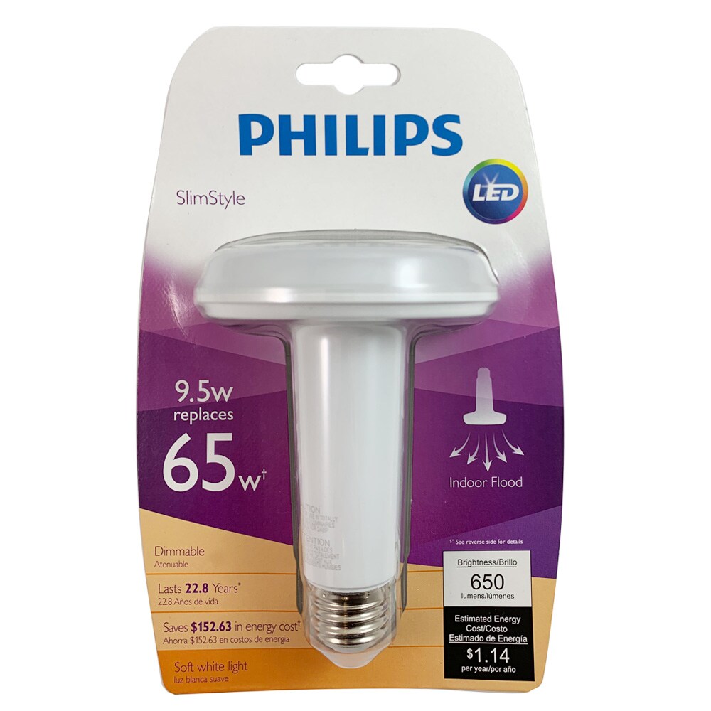 6Pk - Philips SlimStyle 9.5W BR30 LED Soft White Dimmable Bulb - 65w equivalent