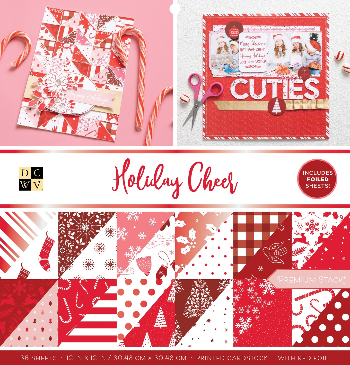 DCWV Double-Sided Cardstock Stack 12&#x22;X12&#x22; 36/Pkg-Holiday Cheer, W/Red Foil