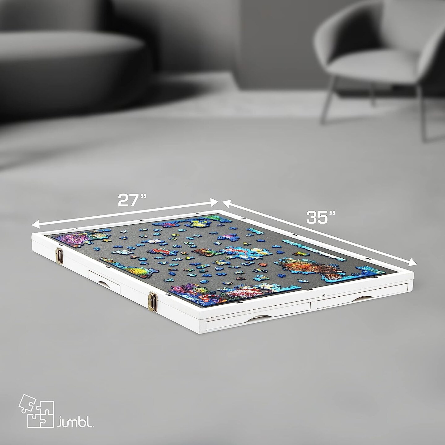 Jumbl 1500 Piece Puzzle Board 27&#x201D; x 35&#x201D; with Drawers and Removable Cover
