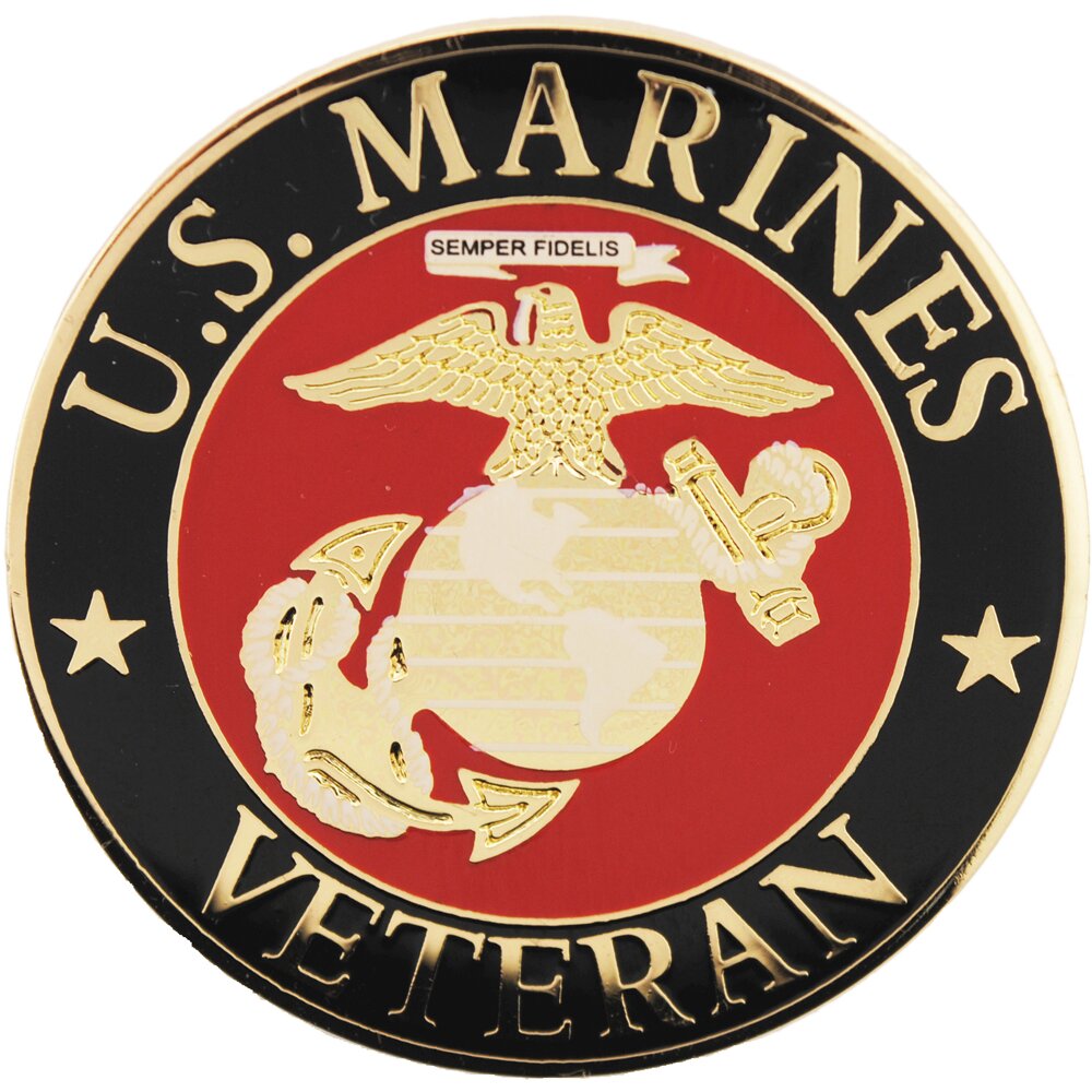 EE, Inc. US Marine Corps Veteran Logo Pin 1-1/2 Inches, Red, Large