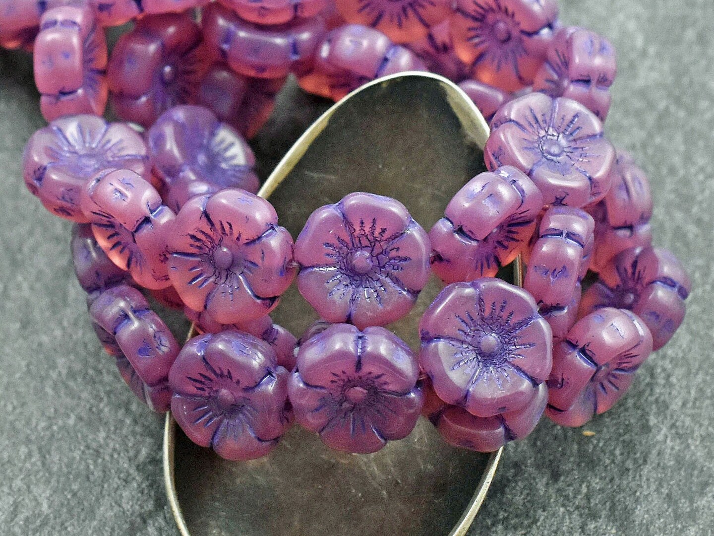 *12* 12mm Purple Washed Pink Opaline Hawaiian Flower Beads