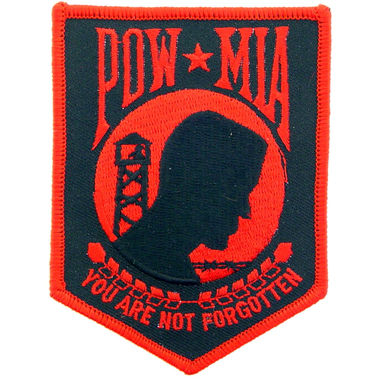 POW MIA Hat Patch Black &#x26; Red 2 3/4&#x22; x 5 1/4&#x22;
