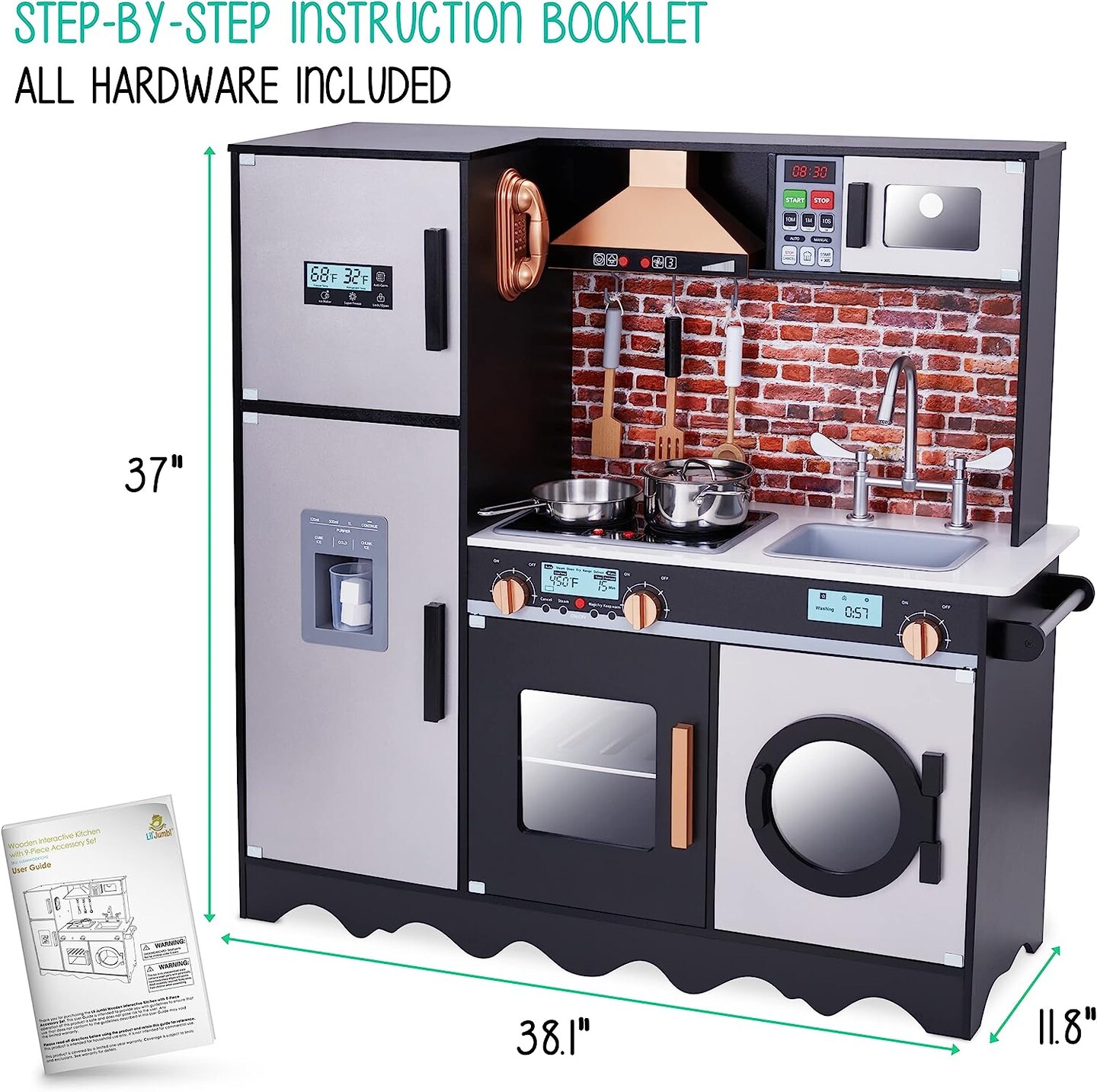 Lil’ Jumbl kitchen set for kids Interactive Play Kitchen Pretend Wooden Play Kitchen