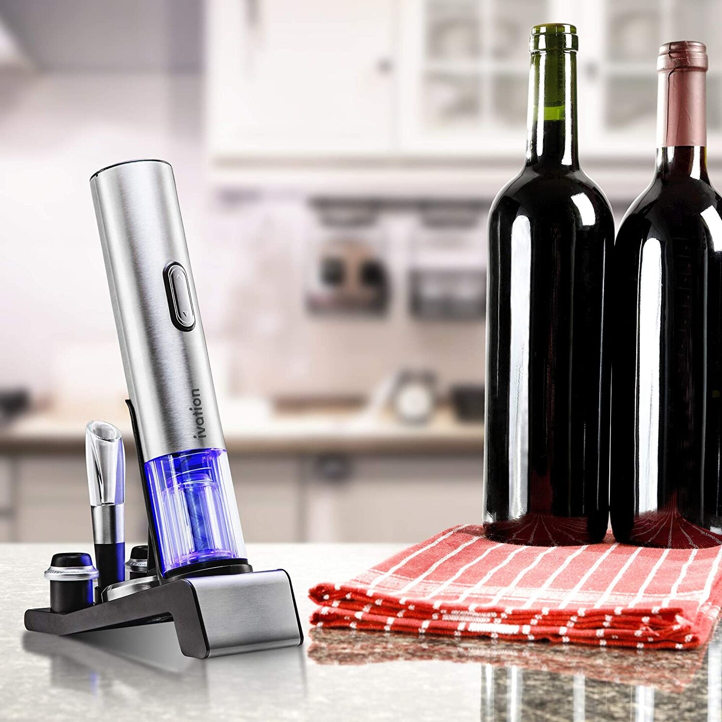 Ivation Electric Wine Opener, 7-Piece Wine Gift Set, Electric Bottle Opener, Wine Aerator Pourer