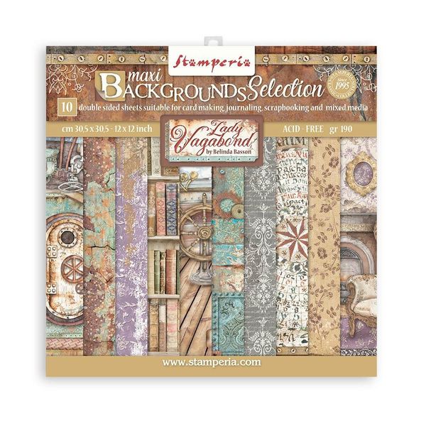 Stamperia Lady Vagabond Maxi Background 12x12 Paper Pack