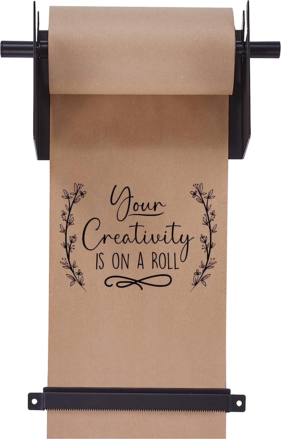 Jumbl Wall Mounted Kraft Paper Dispenser, Hanging Craft Paper Roll Holder with Paper Cutter (Black)