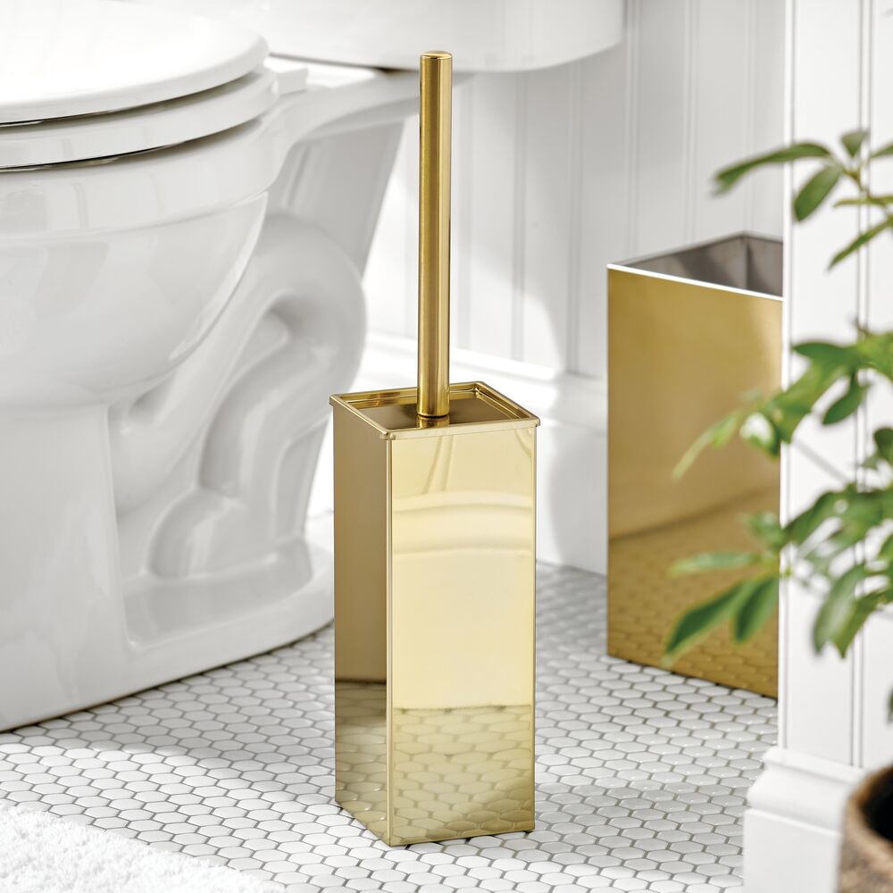 mDesign Steel Square Toilet Bowl Brush and Holder for Bathroom