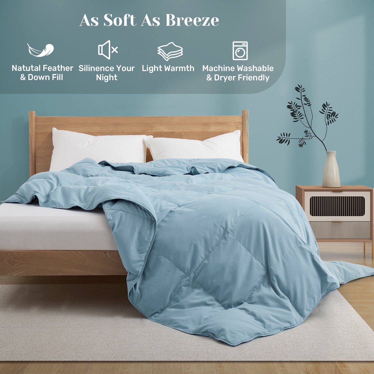 Lightweight King Size Down Blanket Steel Blue 95% Feather Fiber Comforter