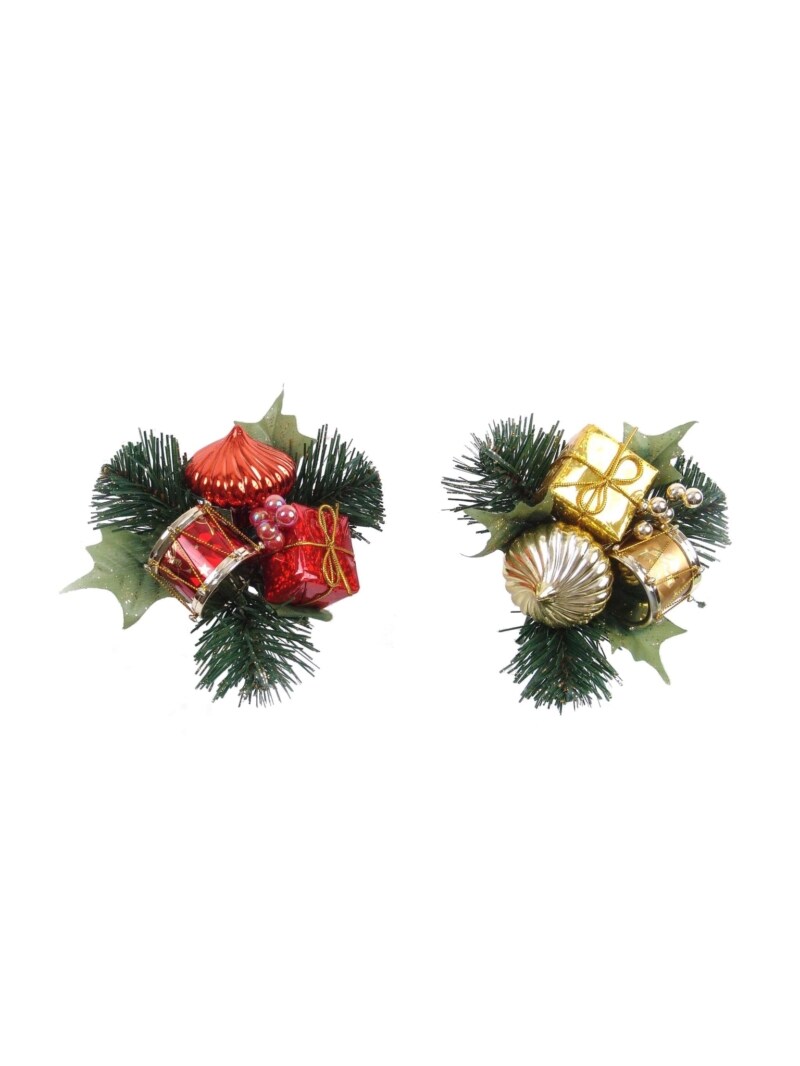 Holly Pine Pick w/ Drum & Box - Assorted Set of 6, Festive Holiday Accents, Christmas Decor for Wreaths & Gifts - Perfect for Home, Office - 2024 Christmas Collection, Floral Home by Artificial Flowers